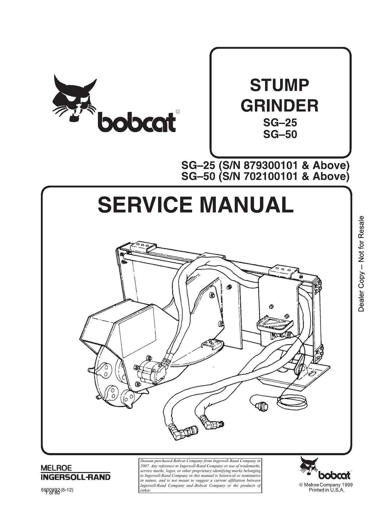 STUMP GRINDER Attachment Service Manual Bobcat